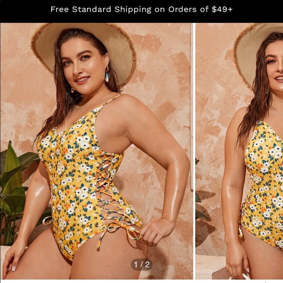 Shein Yellow Floral 1XL One Piece - Picture 3 of 4